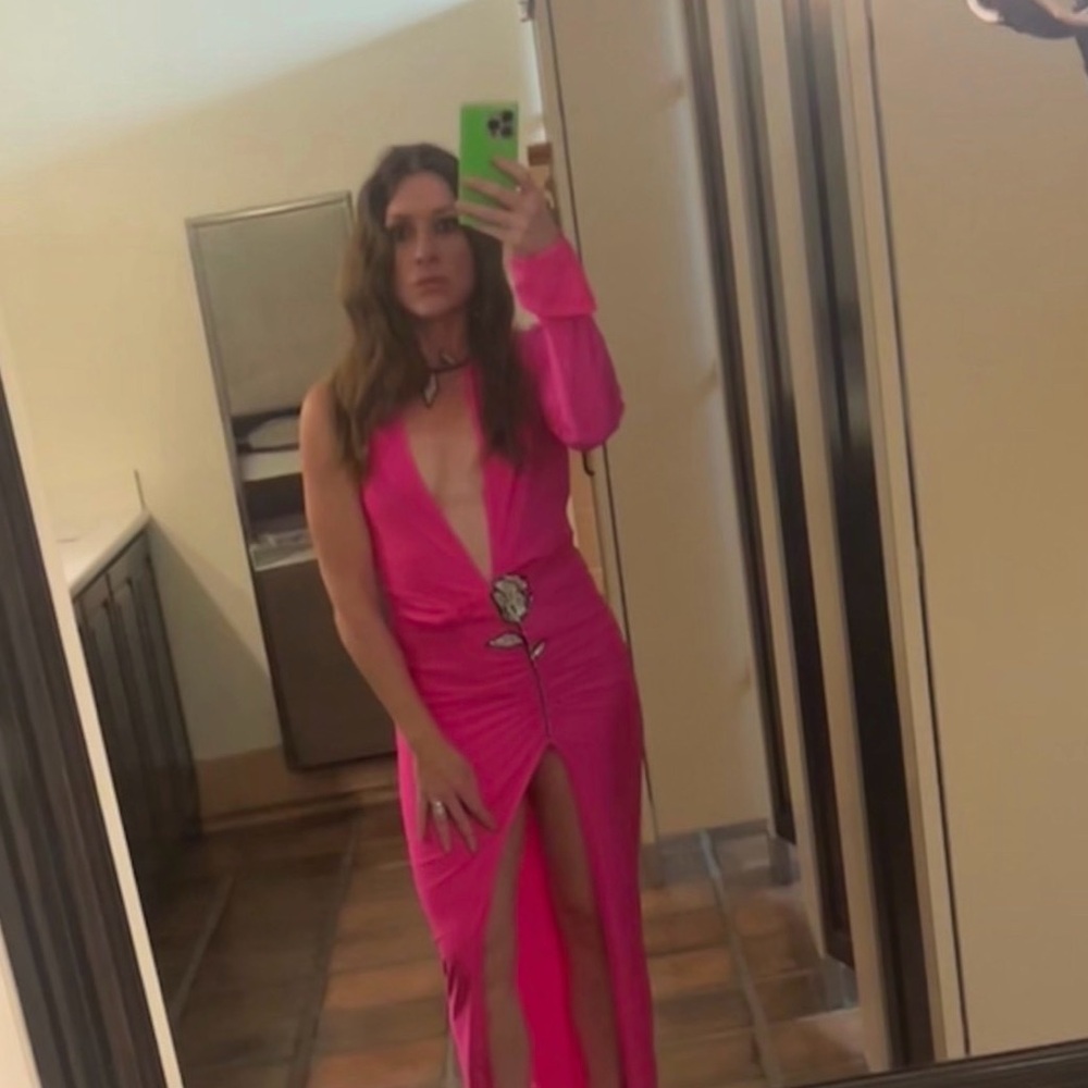 Vibrant Pink Maxi Dress with Plunging Neckline